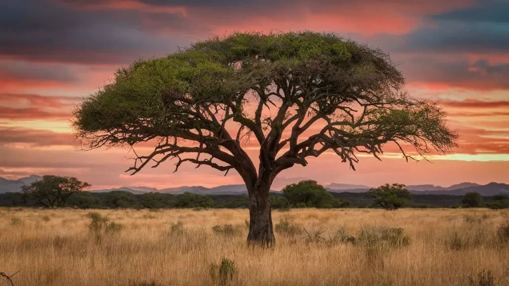 Ant and the Acacia Tree living in a symbiotic relationship